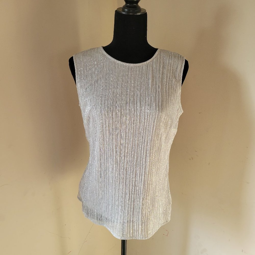 Kasper Metallic Silver Sleeveless Blouse